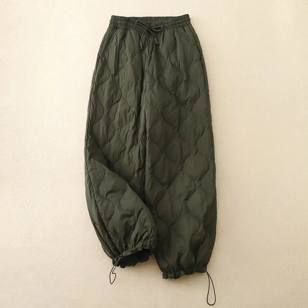 Buddha Stones Winter Curved Lines Warm Women’s Ankle-length Pants With Pockets - DarkOliveGreen / US2，UK/AU6，EU34 (L)