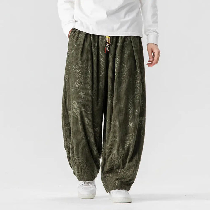BWOOOH printed harem pants - Winter Dragon Phoenix Pattern Cotton Cor