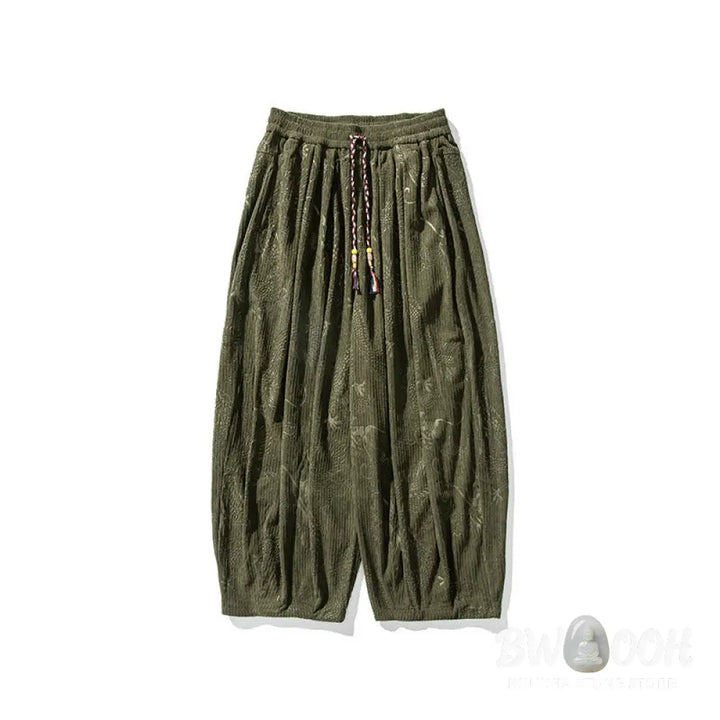 Buddha Stones Winter Dragon Phoenix Pattern Cotton Corduroy Men’s Harem Pants With Pockets - Men’s Harem Pants