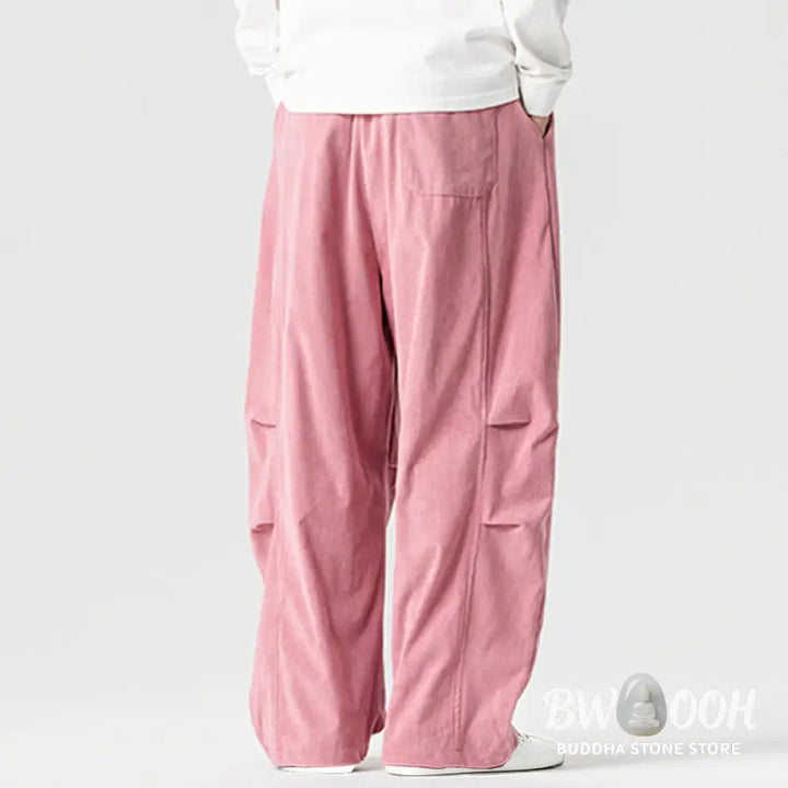 Buddha Stones Winter Drawstring Corduroy Cotton Men’s Wide Leg Pants With Pockets - Men’s Wide Leg Pants