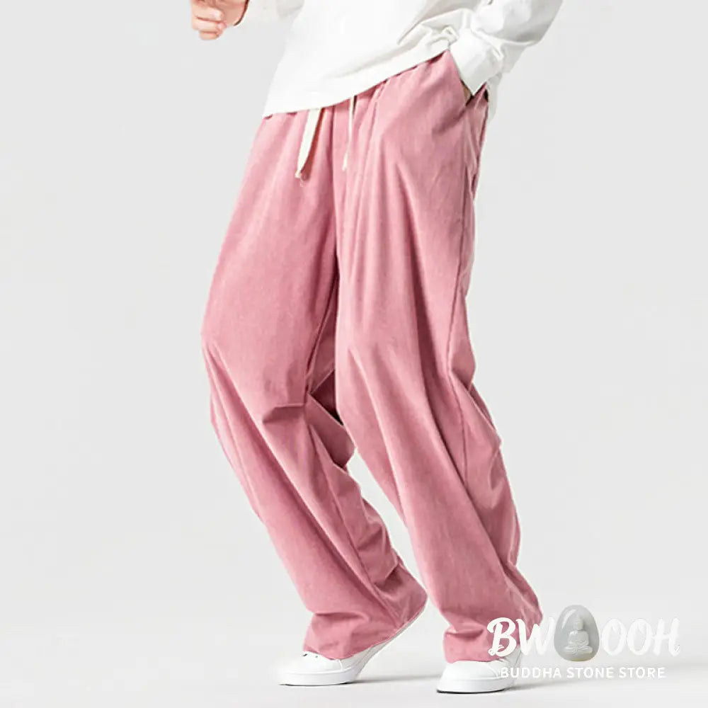 Buddha Stones Winter Drawstring Corduroy Cotton Men’s Wide Leg Pants With Pockets - Men’s Wide Leg Pants