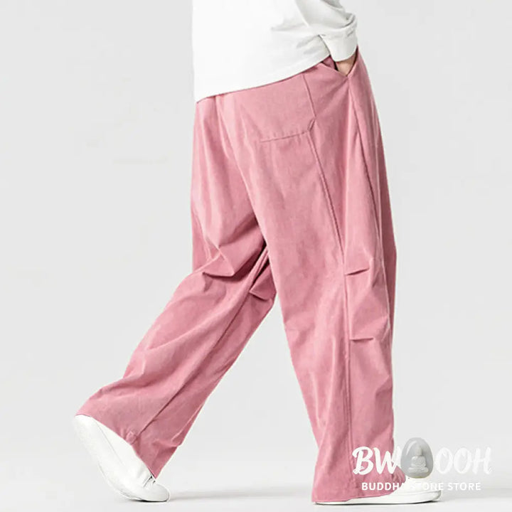 Buddha Stones Winter Drawstring Corduroy Cotton Men’s Wide Leg Pants With Pockets - Men’s Wide Leg Pants