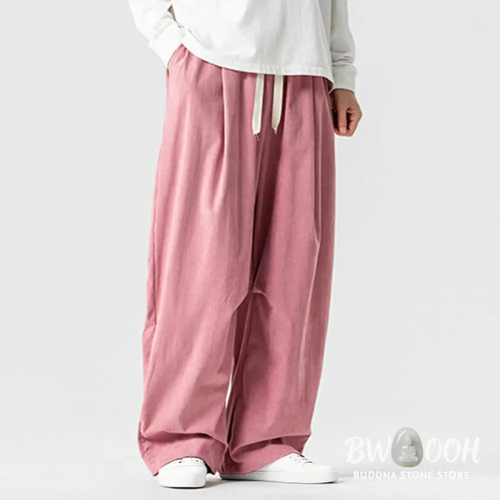 Buddha Stones Winter Drawstring Corduroy Cotton Men’s Wide Leg Pants With Pockets - Men’s Wide Leg Pants