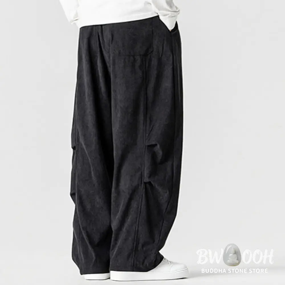 Buddha Stones Winter Drawstring Corduroy Cotton Men’s Wide Leg Pants With Pockets - Men’s Wide Leg Pants