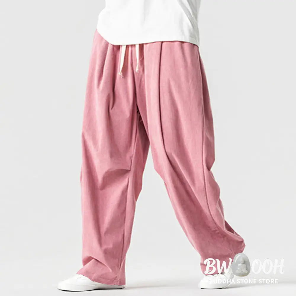 Buddha Stones Winter Drawstring Corduroy Cotton Men’s Wide Leg Pants With Pockets - Men’s Wide Leg Pants