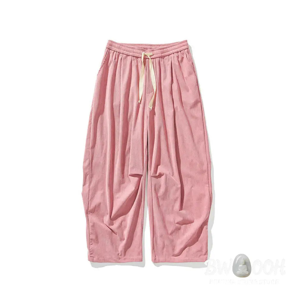 Buddha Stones Winter Drawstring Corduroy Cotton Men’s Wide Leg Pants With Pockets - Men’s Wide Leg Pants