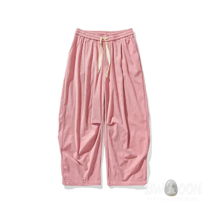 Buddha Stones Winter Drawstring Corduroy Cotton Men’s Wide Leg Pants With Pockets - Men’s Wide Leg Pants