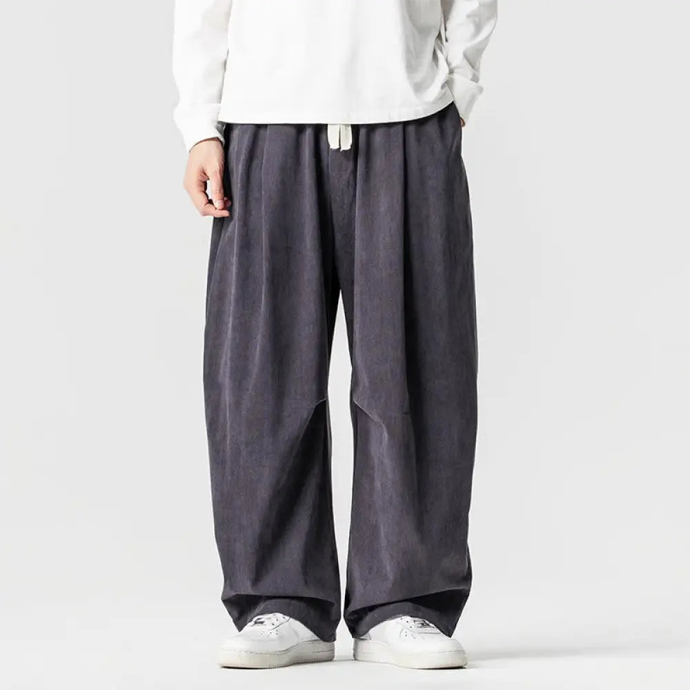 Buddha Stones Winter Drawstring Corduroy Cotton Men’s Wide Leg Pants With Pockets - DimGray / US/UK/AU36，EU46 (L)