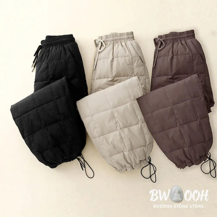 Buddha Stones Winter Drawstring Leg Opening Design Women’s Cotton Pants With Pockets - Women’s Pants