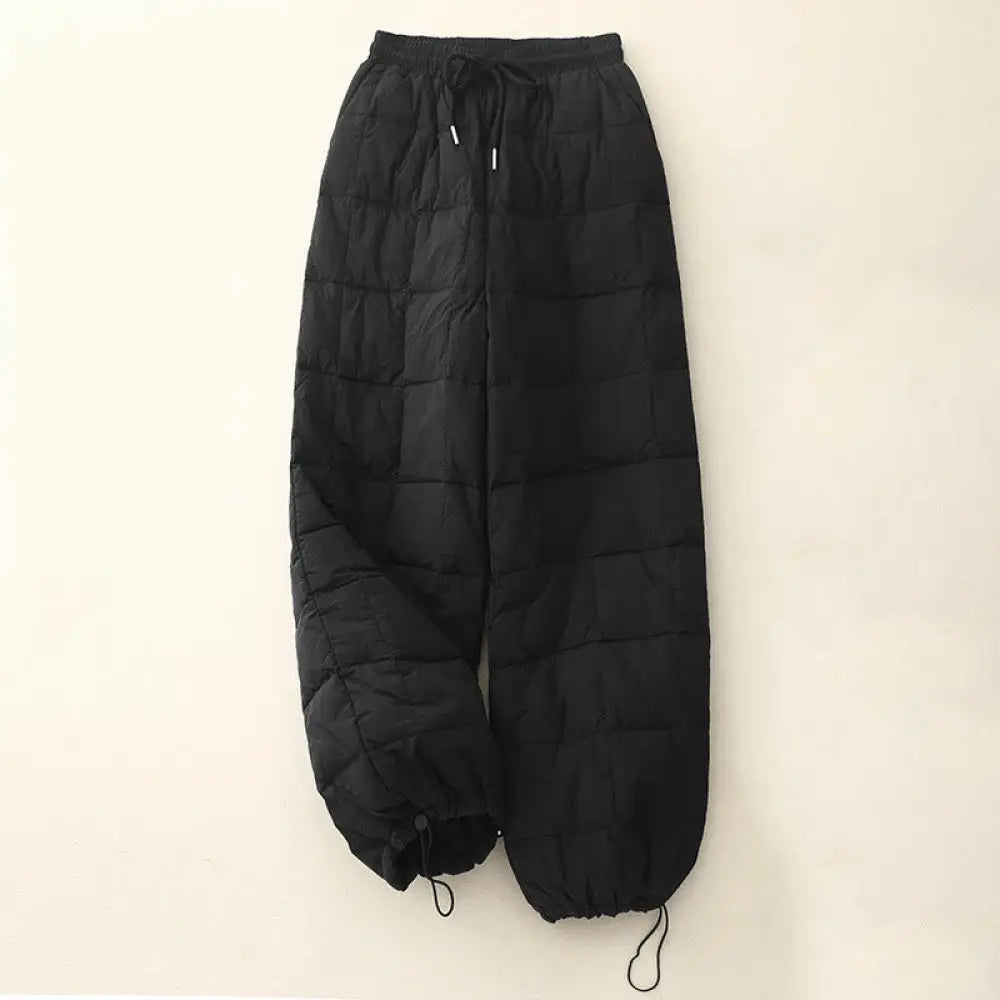 Buddha Stones Winter Drawstring Leg Opening Design Women’s Cotton Pants With Pockets - Black / US4，UK/AU8，EU36 (L)