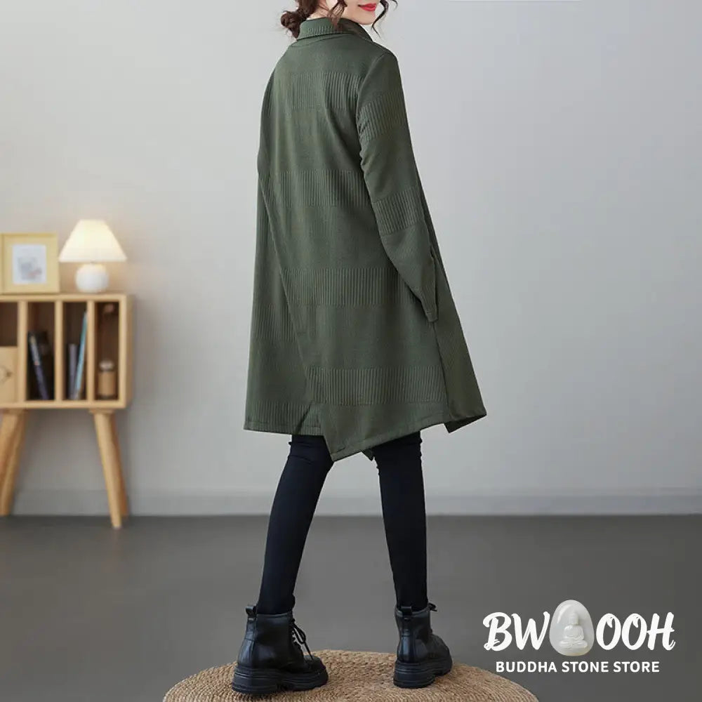 Buddha Stones Winter Irregular Hem Design Mock Neck Long Sleeve Midi Dress With Pockets - Midi Dress