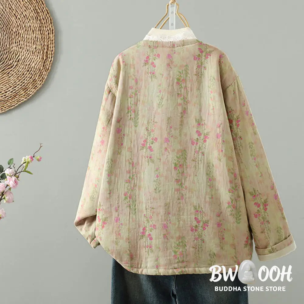 Buddha Stones Winter Lace Patchwork Long Sleeve Cotton Women’s Thermal Jacket With Pockets - Women’s Jacket