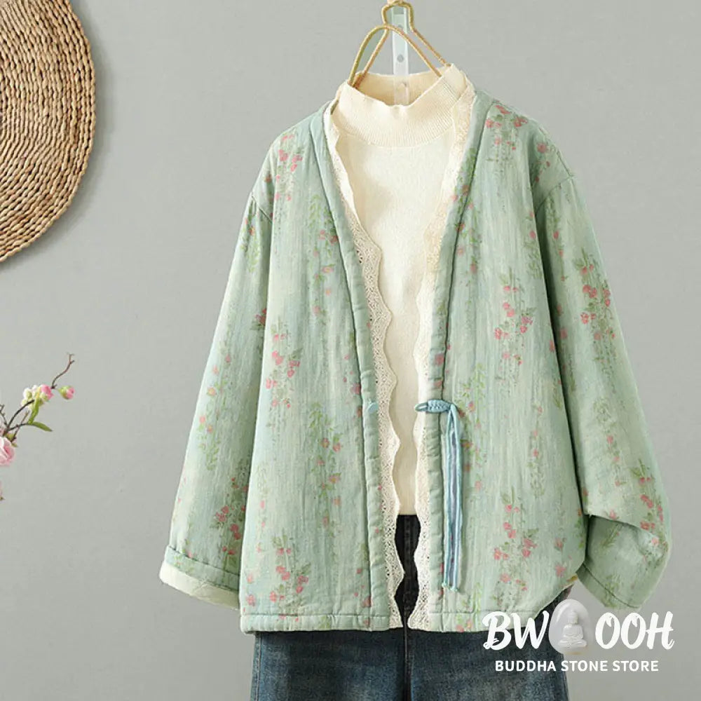 Buddha Stones Winter Lace Patchwork Long Sleeve Cotton Women’s Thermal Jacket With Pockets - Women’s Jacket