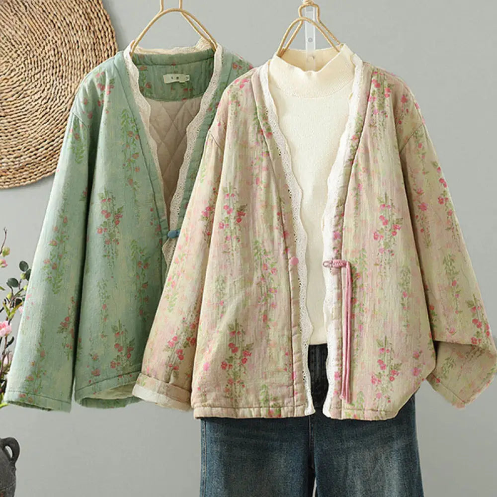 BWOOOH Winter Lace Patchwork Long Sleeve Cotton Women&