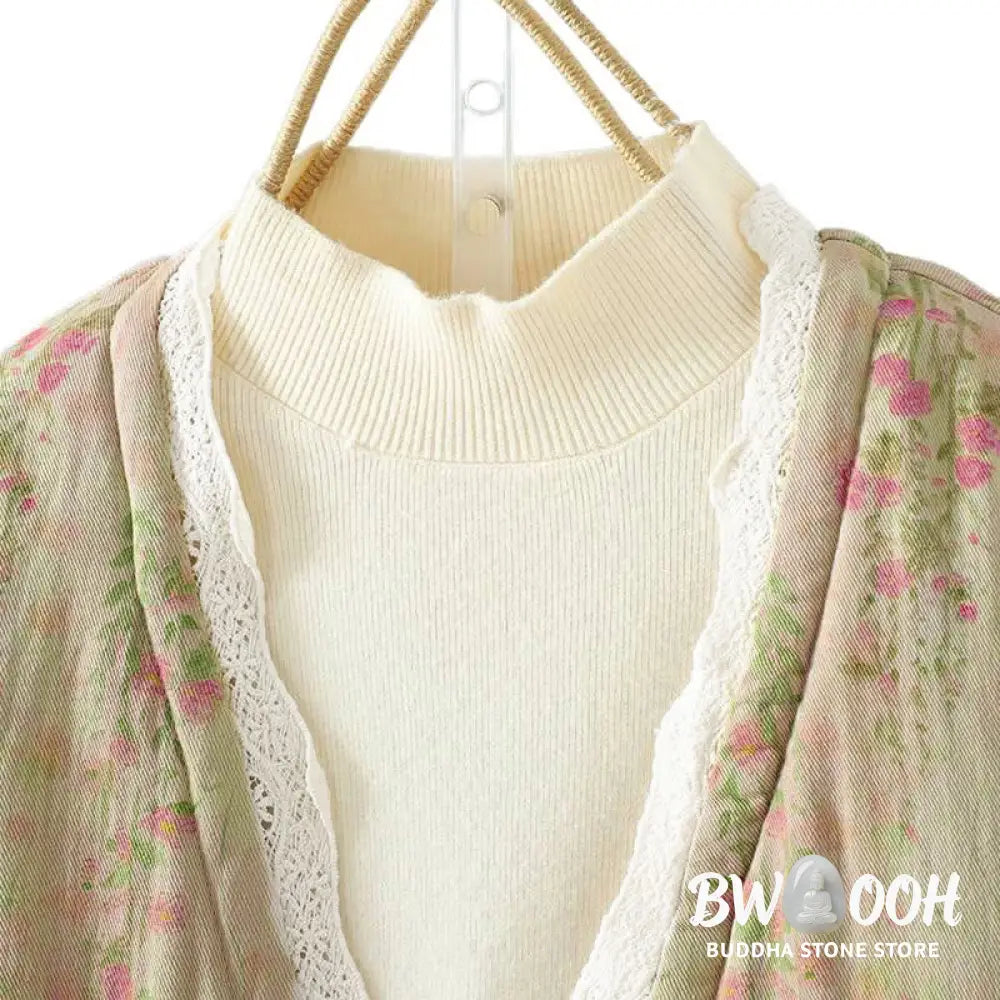 Buddha Stones Winter Lace Patchwork Long Sleeve Cotton Women’s Thermal Jacket With Pockets - Women’s Jacket