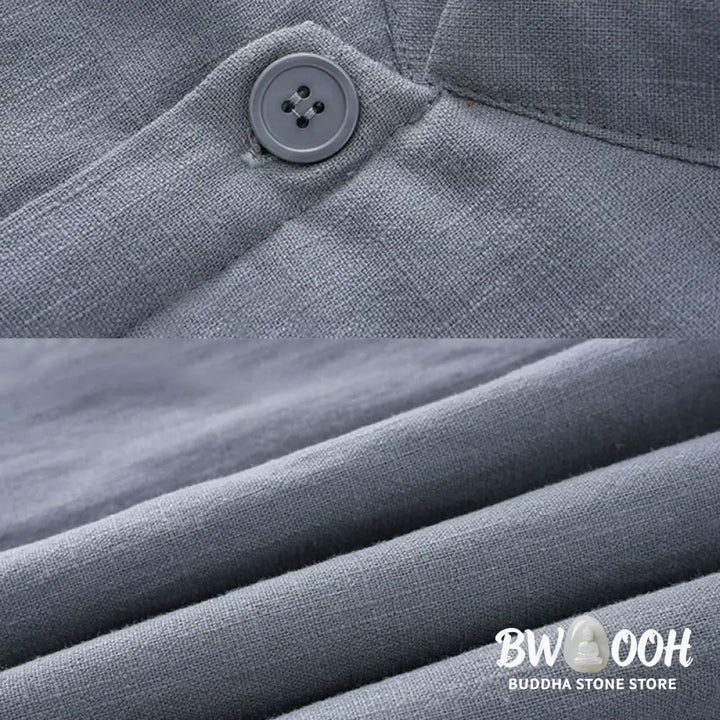Buddha Stones Winter Men’s Frog-Button Tang Suit Linen Cotton Fleece Lined Jacket Shirt With Pockets - Men’s Jacket