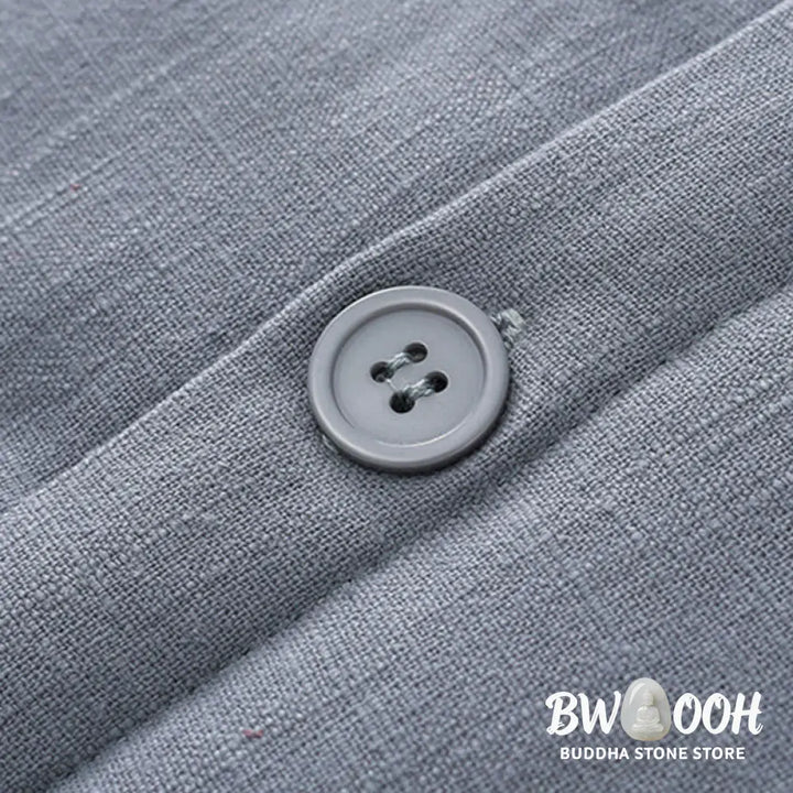 Buddha Stones Winter Men’s Frog-Button Tang Suit Linen Cotton Fleece Lined Jacket Shirt With Pockets - Men’s Jacket