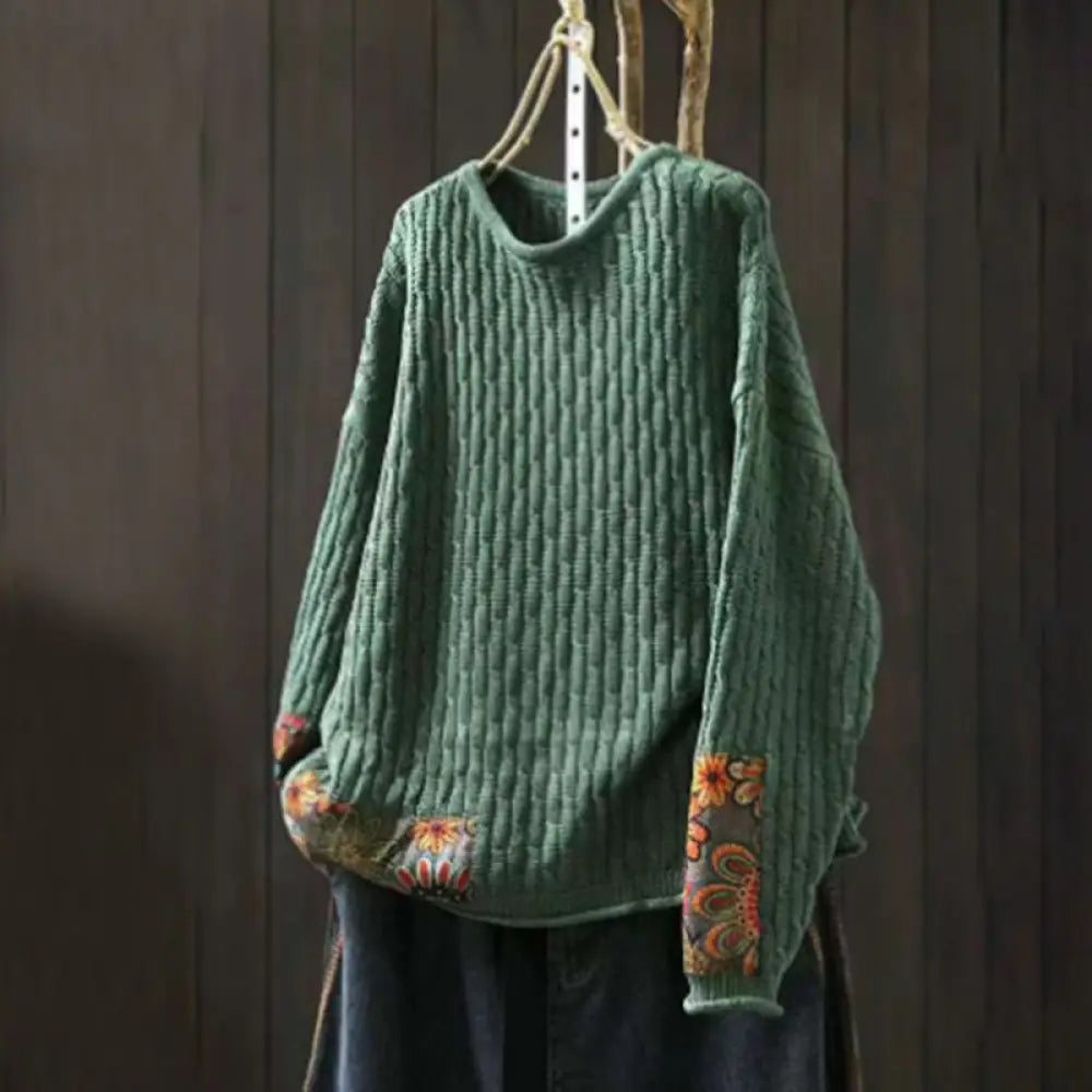 BWOOOH Winter Patchwork Design Long Sleeve Crew Neck Wome