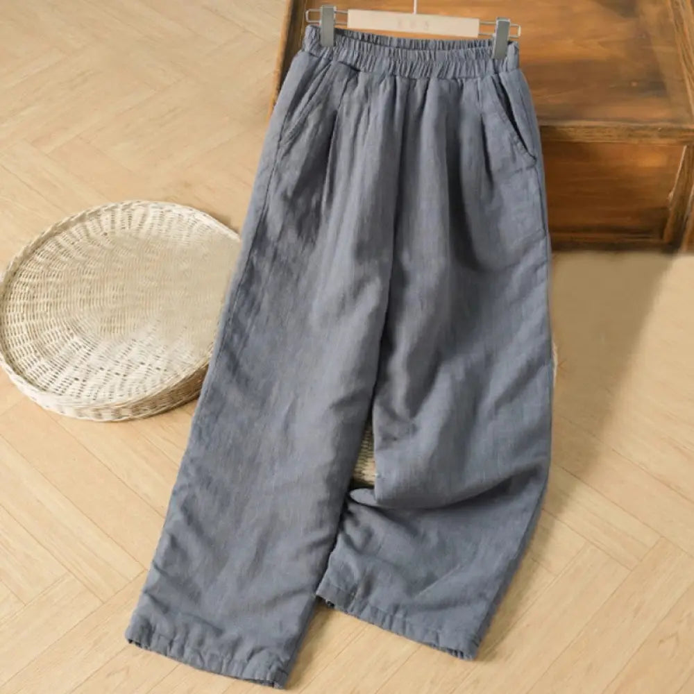 Buddha Stones Winter Plain Cotton Thermal Women’s Wide Leg Pants With Pockets - LightSlateGray / US4，UK/AU8，EU36 (L)