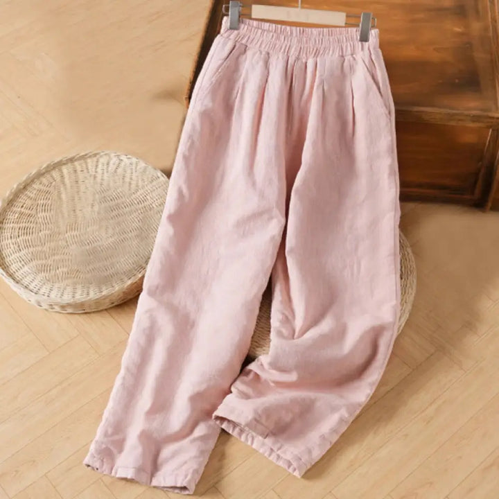 Buddha Stones Winter Plain Cotton Thermal Women’s Wide Leg Pants With Pockets - Pink / US4，UK/AU8，EU36 (L) - Women’s