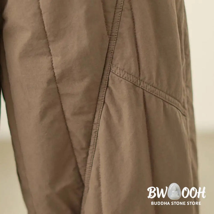 Buddha Stones Winter Plain High Waist Cotton Women’s Harem Thermal Elastic Waist Pants With Pockets - Women’s Harem