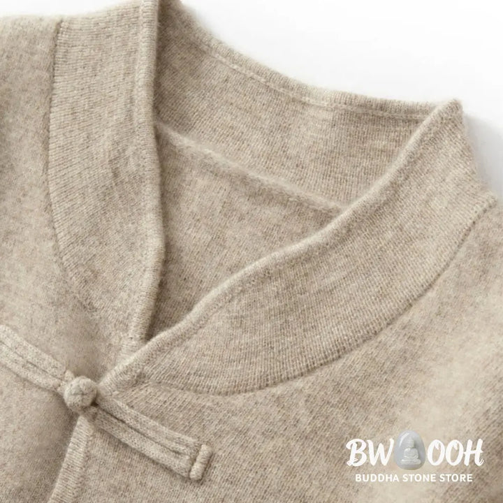 Buddha Stones Winter Solid Color Chinese Frog-Button Men’s Wool Long Sleeve Sweater - Men’s Sweater