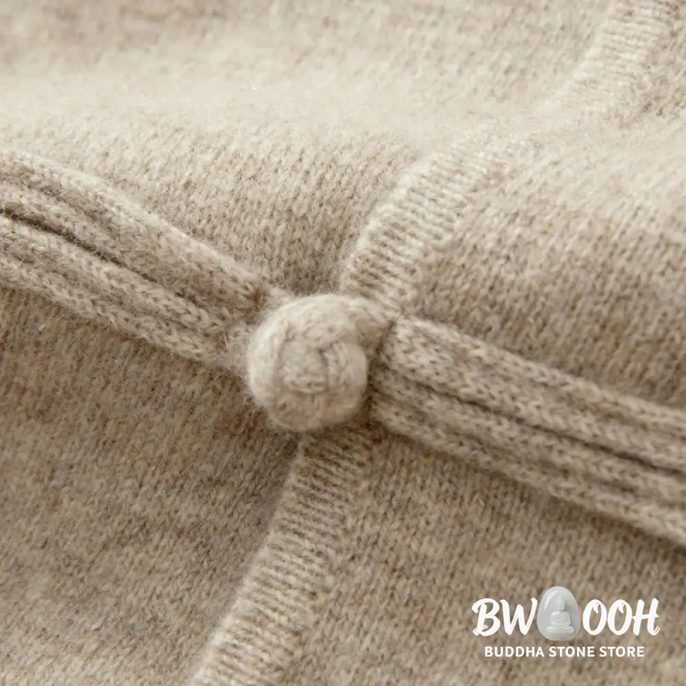 Buddha Stones Winter Solid Color Chinese Frog-Button Men’s Wool Long Sleeve Sweater - Men’s Sweater