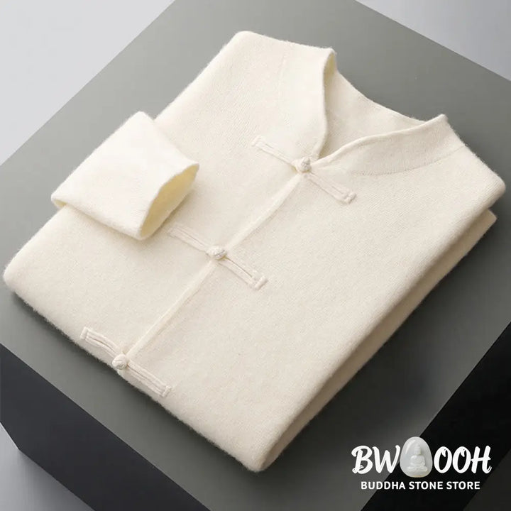 Buddha Stones Winter Solid Color Chinese Frog-Button Men’s Wool Long Sleeve Sweater - Men’s Sweater
