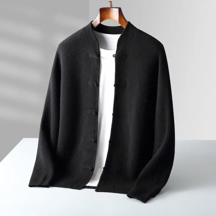 Buddha Stones Winter Solid Color Chinese Frog-Button Men’s Wool Long Sleeve Sweater - Black / US/UK/AU36，EU46 (L)