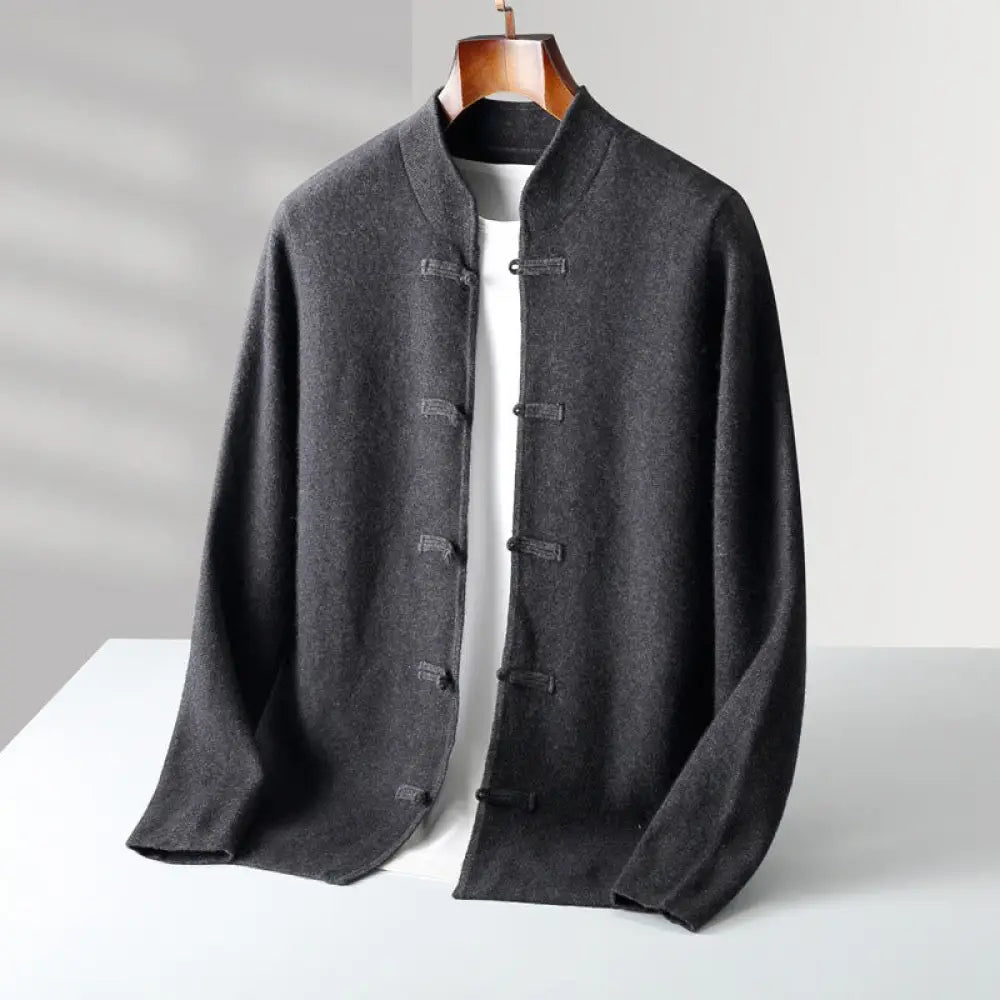 Buddha Stones Winter Solid Color Chinese Frog-Button Men’s Wool Long Sleeve Sweater - DimGray / US/UK/AU36，EU46 (L)