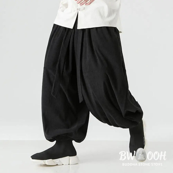 Buddha Stones Winter Solid Color Men’s Harem Pure Cotton Corduroy Pants With Pockets - Men’s Harem Pants