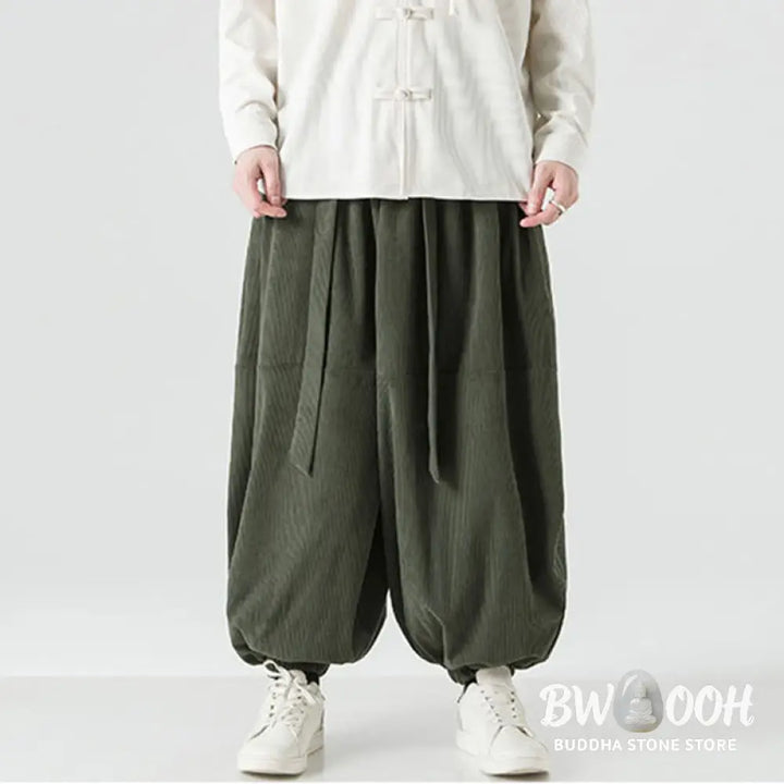 Buddha Stones Winter Solid Color Men’s Harem Pure Cotton Corduroy Pants With Pockets - Men’s Harem Pants