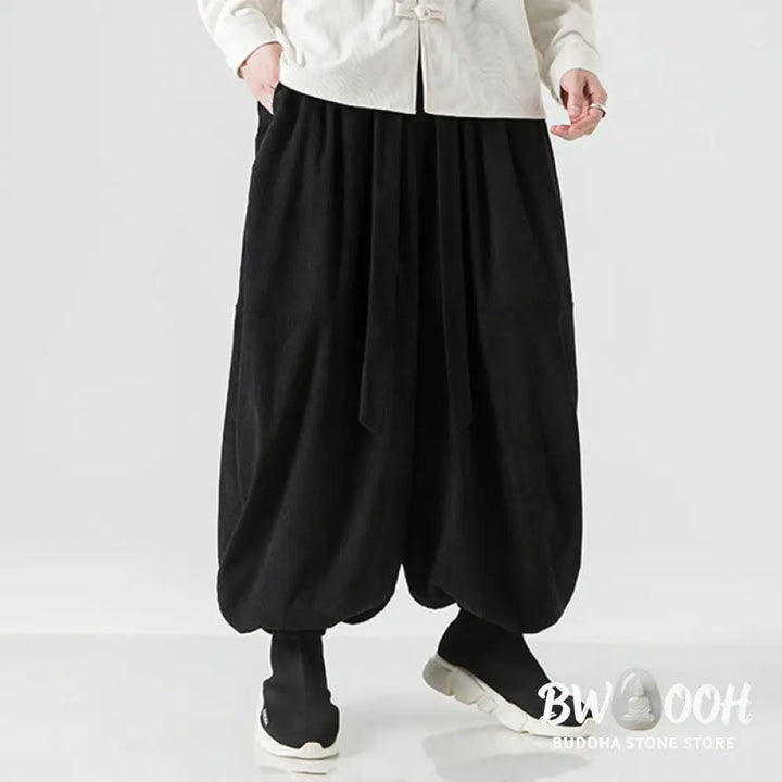 Buddha Stones Winter Solid Color Men’s Harem Pure Cotton Corduroy Pants With Pockets - Men’s Harem Pants