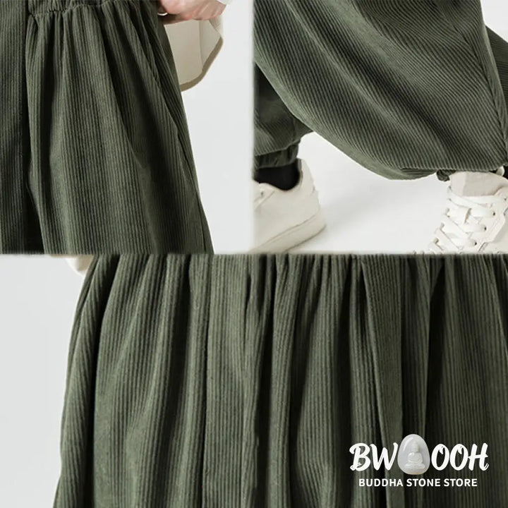 Buddha Stones Winter Solid Color Men’s Harem Pure Cotton Corduroy Pants With Pockets - Men’s Harem Pants