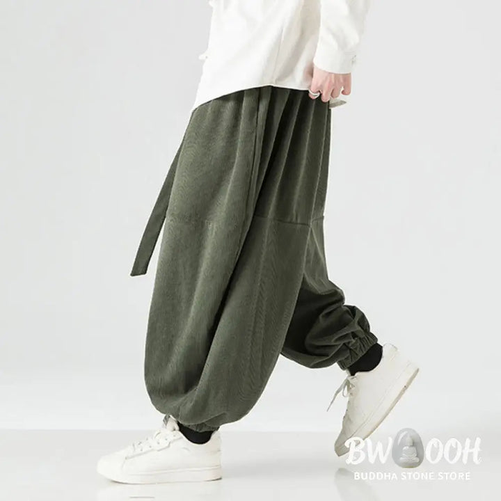 Buddha Stones Winter Solid Color Men’s Harem Pure Cotton Corduroy Pants With Pockets - Men’s Harem Pants