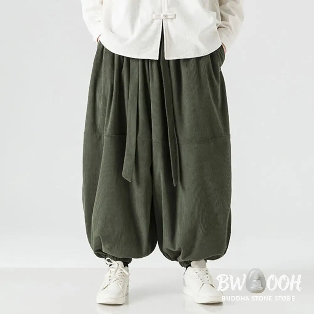 Buddha Stones Winter Solid Color Men’s Harem Pure Cotton Corduroy Pants With Pockets - Men’s Harem Pants