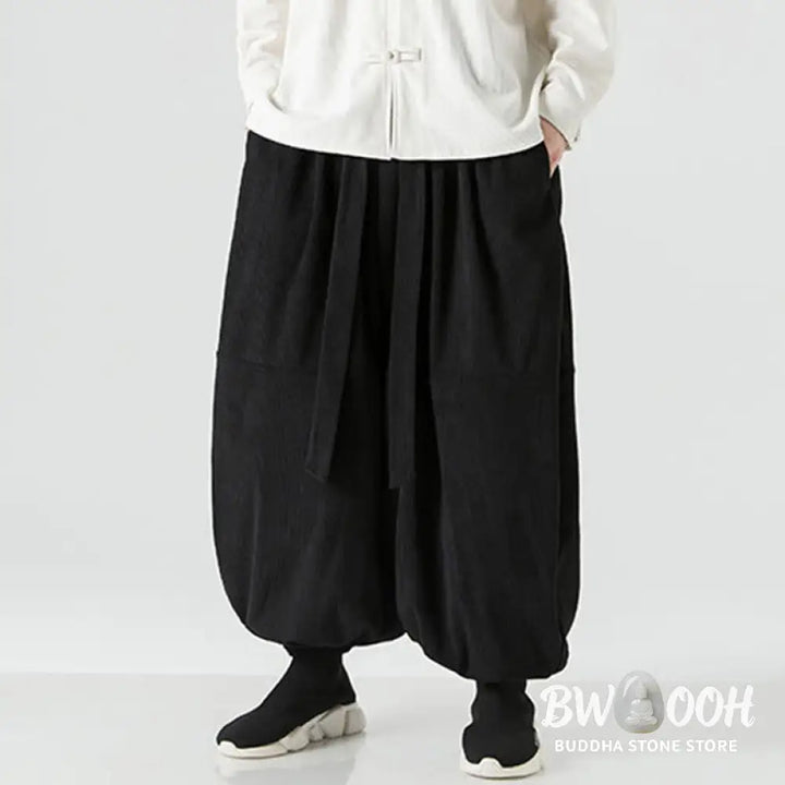 Buddha Stones Winter Solid Color Men’s Harem Pure Cotton Corduroy Pants With Pockets - Men’s Harem Pants