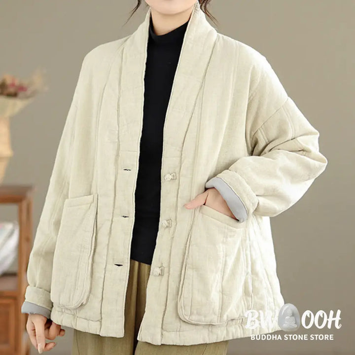Buddha Stones Winter Solid Long Sleeve Cotton Women’s Thermal Jacket With Pockets - Women’s Jacket