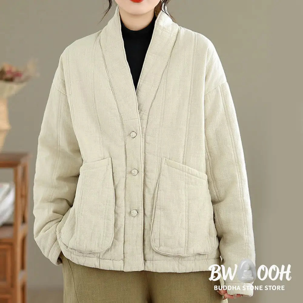 Buddha Stones Winter Solid Long Sleeve Cotton Women’s Thermal Jacket With Pockets - Women’s Jacket