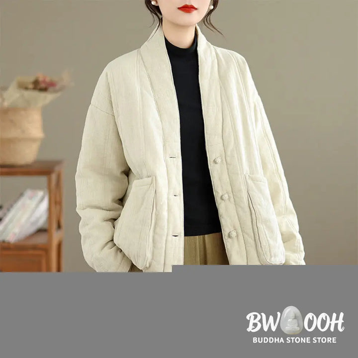 Buddha Stones Winter Solid Long Sleeve Cotton Women’s Thermal Jacket With Pockets - Women’s Jacket