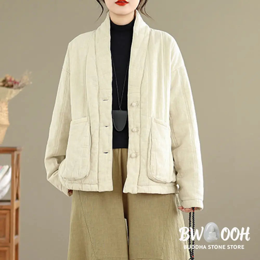 Buddha Stones Winter Solid Long Sleeve Cotton Women’s Thermal Jacket With Pockets - Women’s Jacket