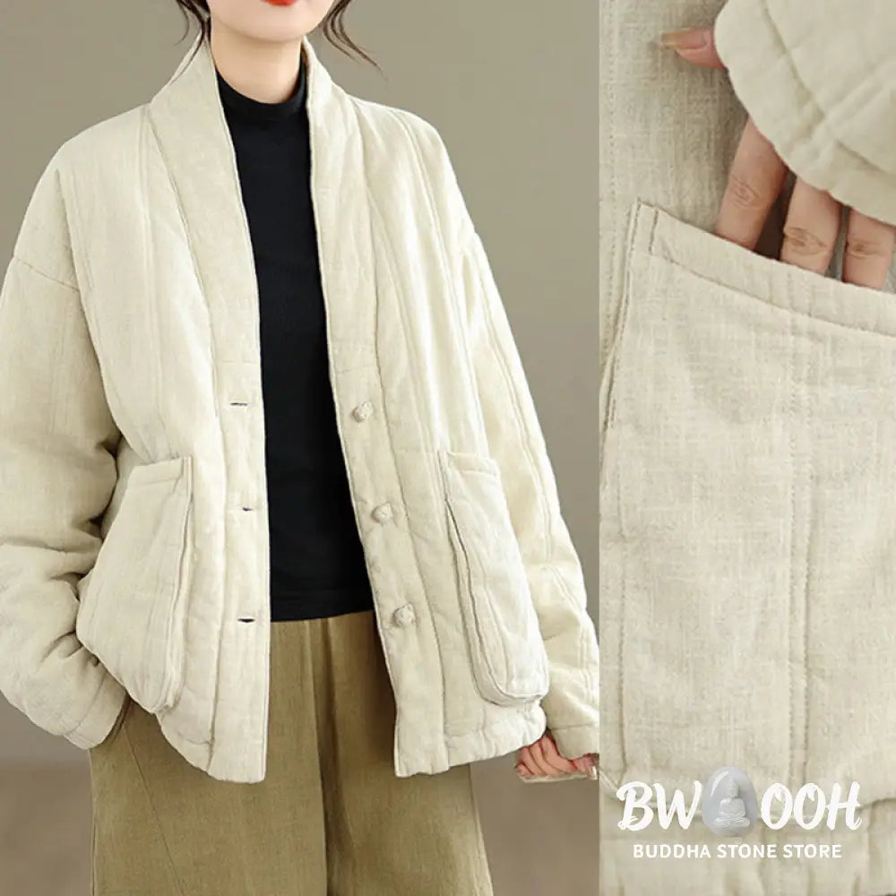 Buddha Stones Winter Solid Long Sleeve Cotton Women’s Thermal Jacket With Pockets - Women’s Jacket