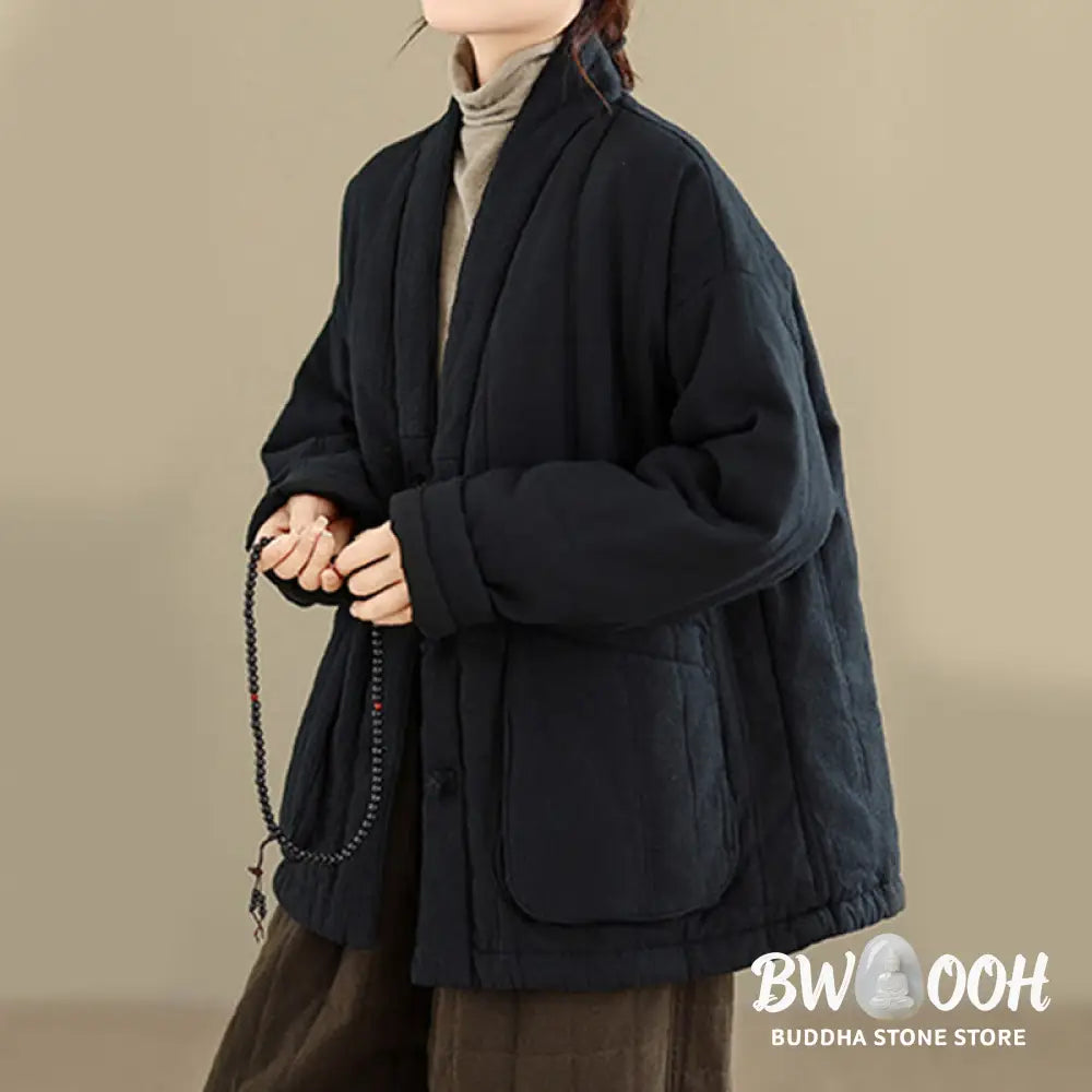 Buddha Stones Winter Solid Long Sleeve Cotton Women’s Thermal Jacket With Pockets - Women’s Jacket