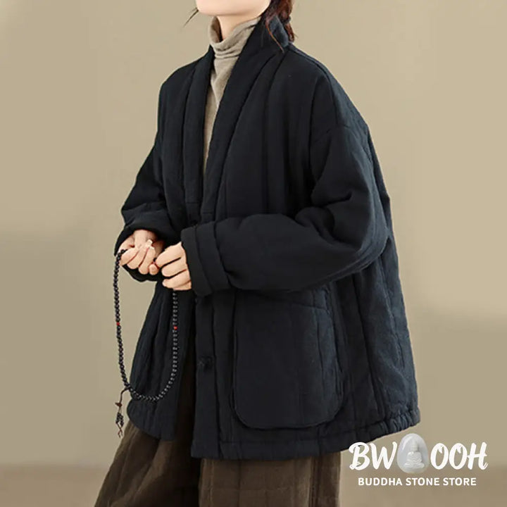 Buddha Stones Winter Solid Long Sleeve Cotton Women’s Thermal Jacket With Pockets - Women’s Jacket