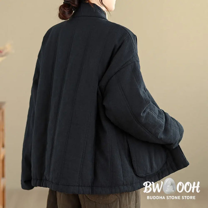 Buddha Stones Winter Solid Long Sleeve Cotton Women’s Thermal Jacket With Pockets - Women’s Jacket