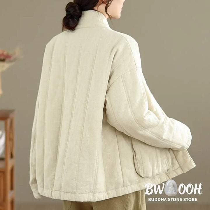 Buddha Stones Winter Solid Long Sleeve Cotton Women’s Thermal Jacket With Pockets - Women’s Jacket
