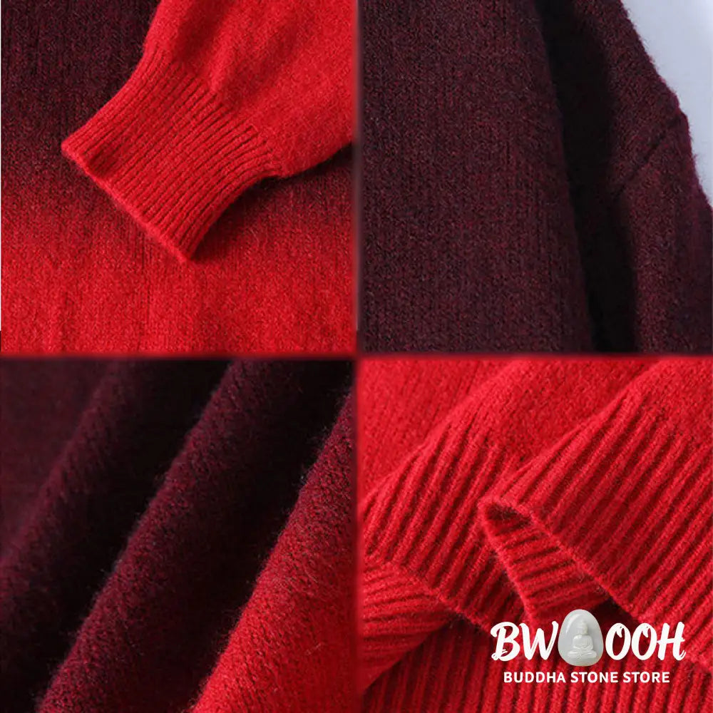 Buddha Stones Winter Stand Collar Gradient Color Design Warm Men’s Long Sleeve Knitted Sweater - Men’s Sweater