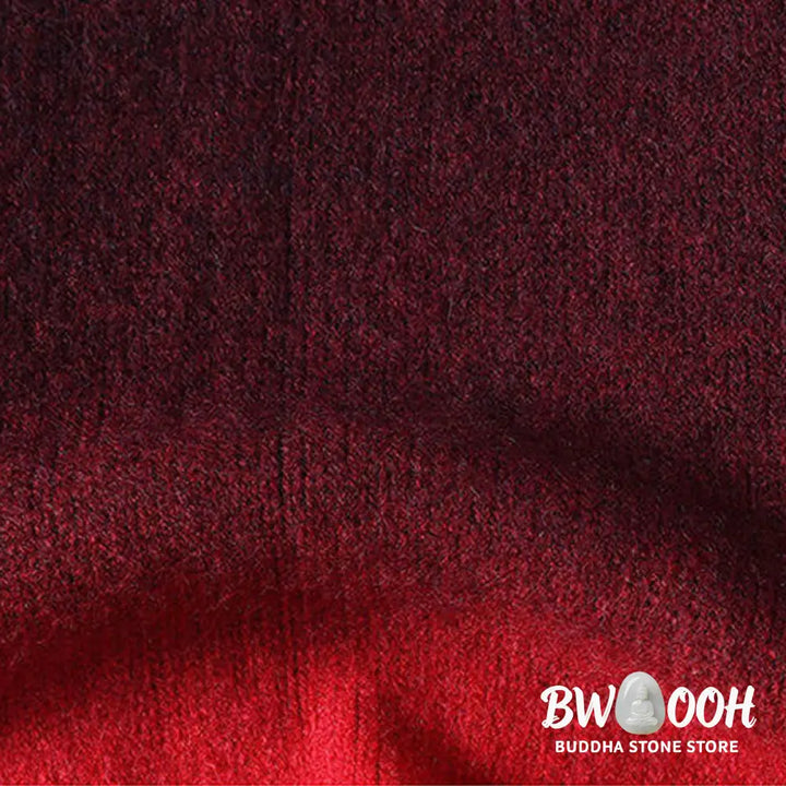 Buddha Stones Winter Stand Collar Gradient Color Design Warm Men’s Long Sleeve Knitted Sweater - Men’s Sweater