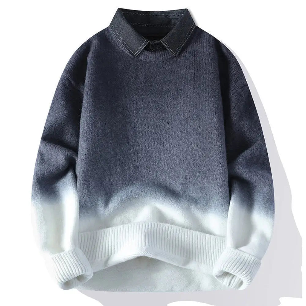 Buddha Stones Winter Stand Collar Gradient Color Design Warm Men’s Long Sleeve Knitted Sweater - Gray / US/UK/AU36，EU46