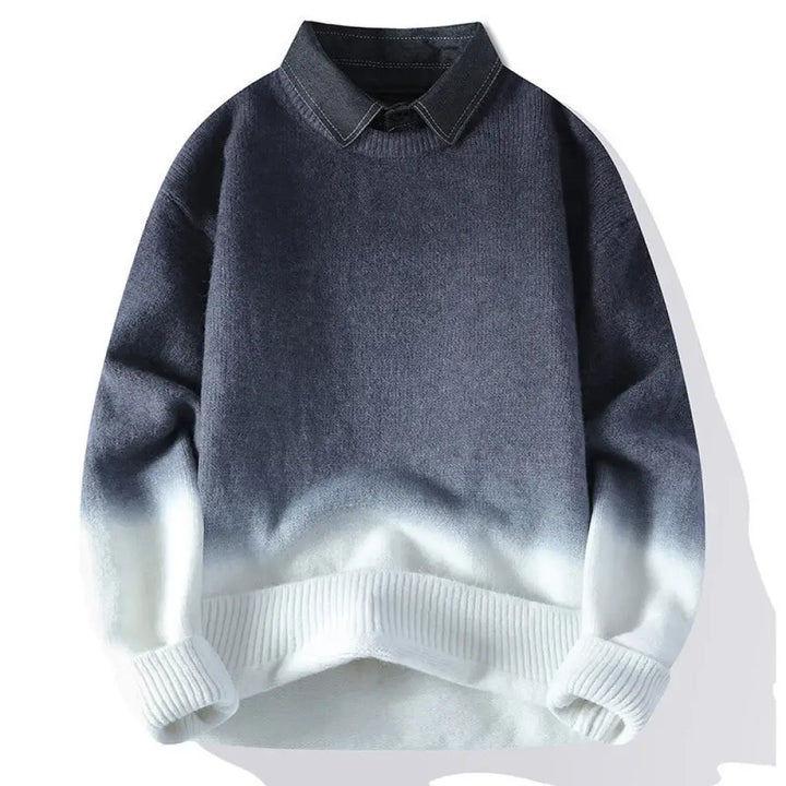 Buddha Stones Winter Stand Collar Gradient Color Design Warm Men’s Long Sleeve Knitted Sweater - Gray / US/UK/AU36，EU46